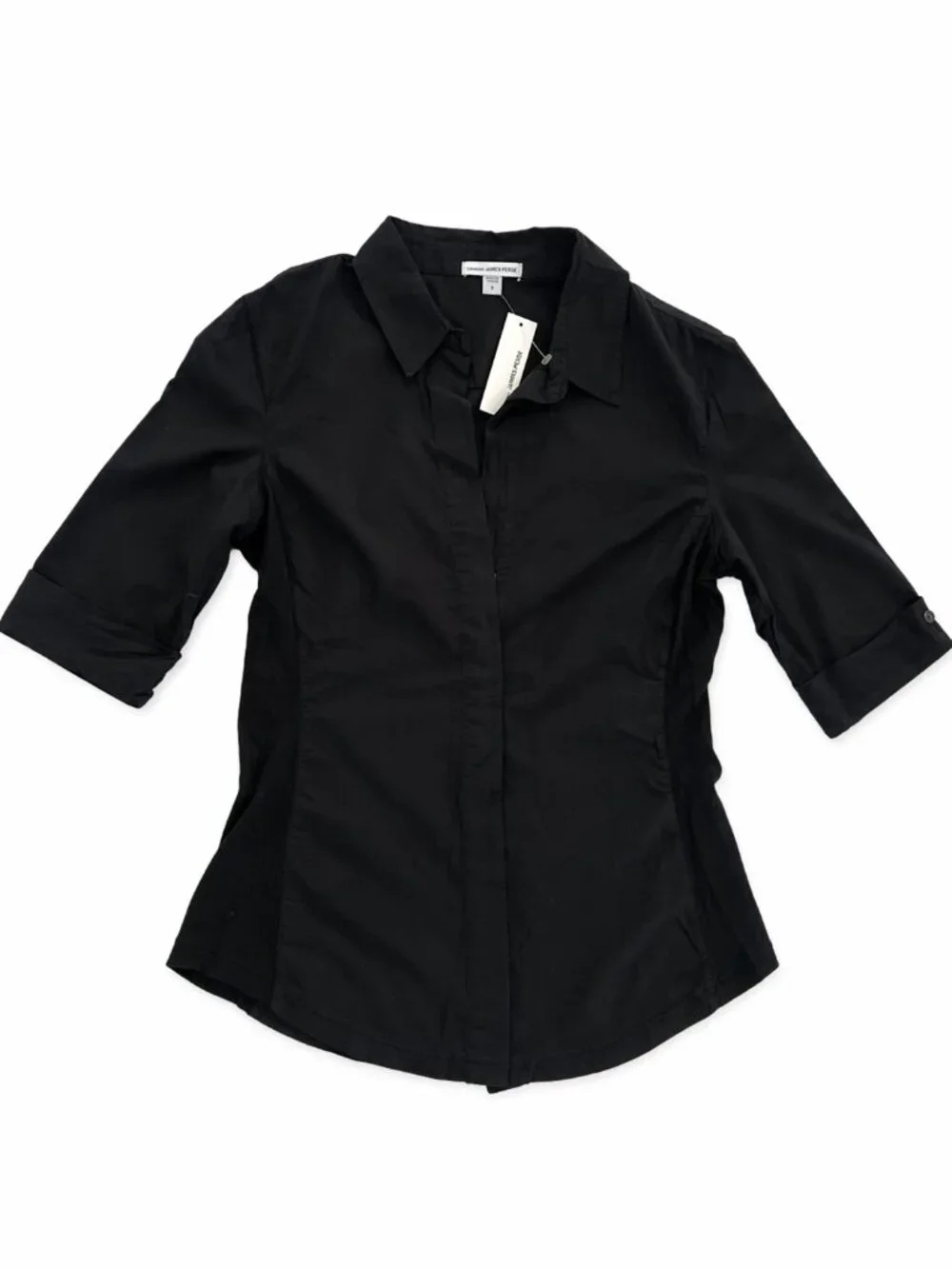 James Perse Black Shirt Size 3 Stretch Side Panels Chic Minimalist Top - Picture 2 of 6